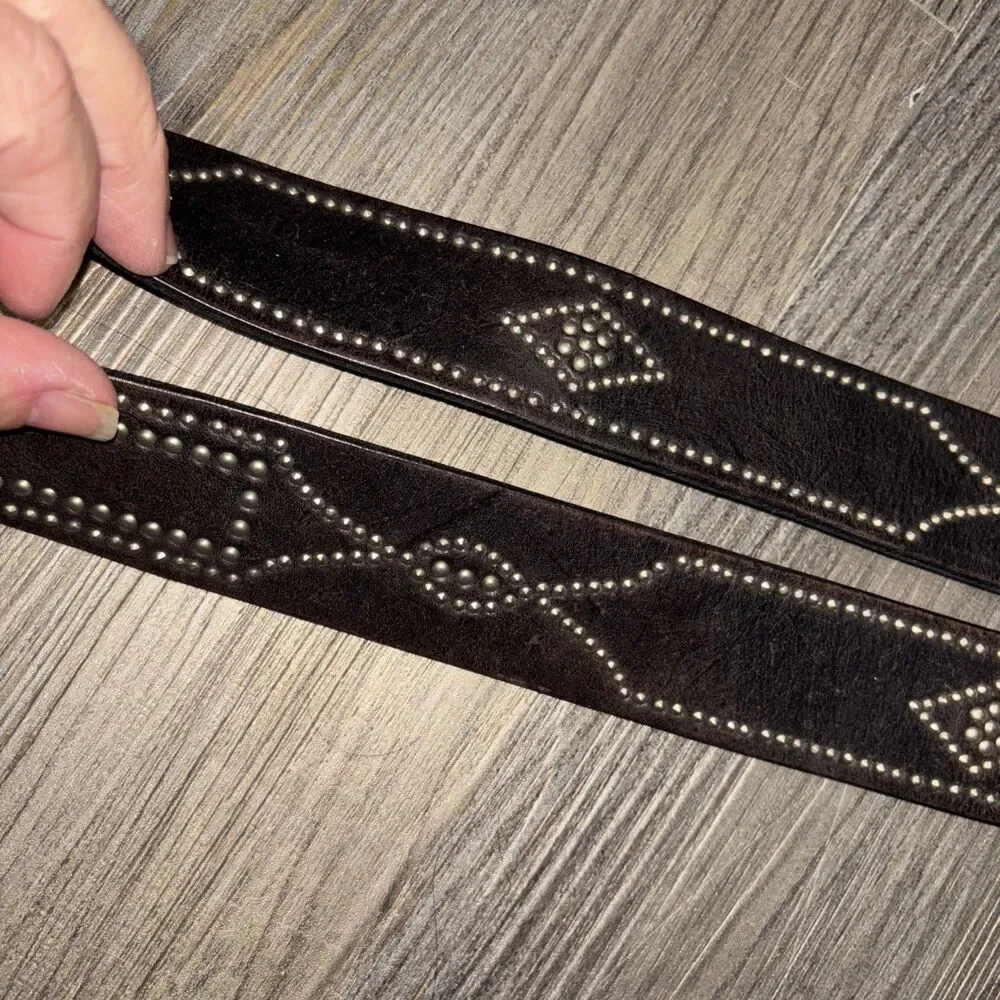 Vintage Express Leather Belt Brown Silver Buckle Studs Waist Belt Women M